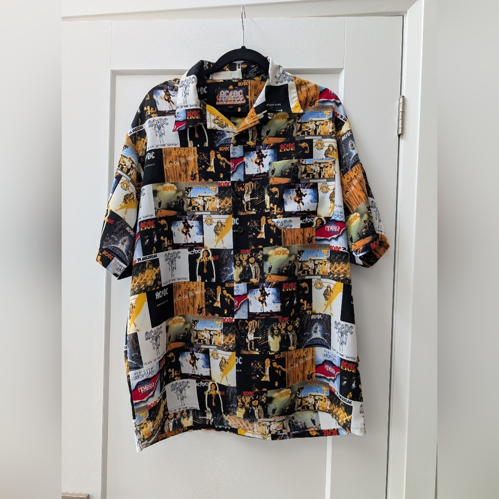 ACDC Rockware Album Cover Print Button Up Shirt Size Large by Dragonfly Clothing